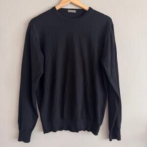 ferrante Black Crewneck Merino Wool Sweater Made in Italy Size 50 Medium